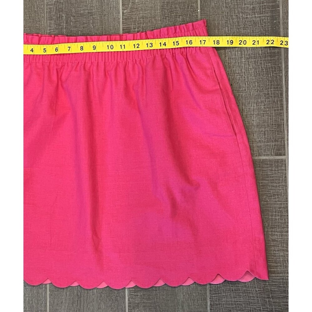 J. Crew Women’s Linen Mini Skirt Hot Pink Size 16 Scalloped Hem Elastic Waist - Picture 8 of 9